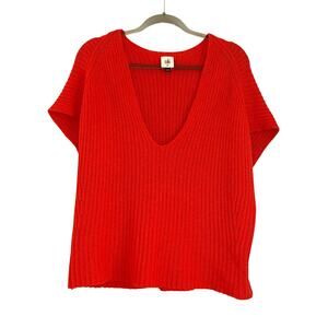 Cabi Ruby Pullover Knit Sweater Vest Size XS Red Short Sleeve V- Neck Oversized